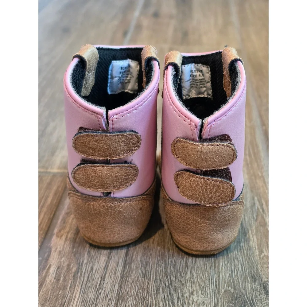 Lil Boot Barn Infant Girls Pink Brown Star Western Cowboy Boots Size 4 B10117